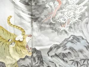 アンティーク　龍虎模様肩裏本場泥大島紬男物羽織
